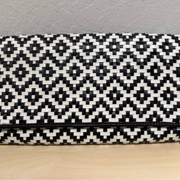 Cole Haan Black and White Leather Woven Geometric Clutch New WT - Picture 4 of 13
